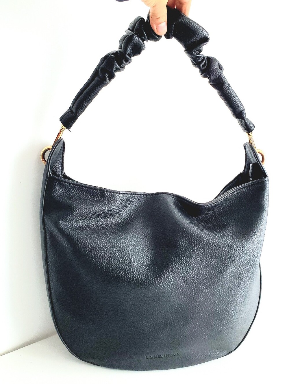 Black Ruched Handle Hobo Shoulder Bag by LAURENTIDE